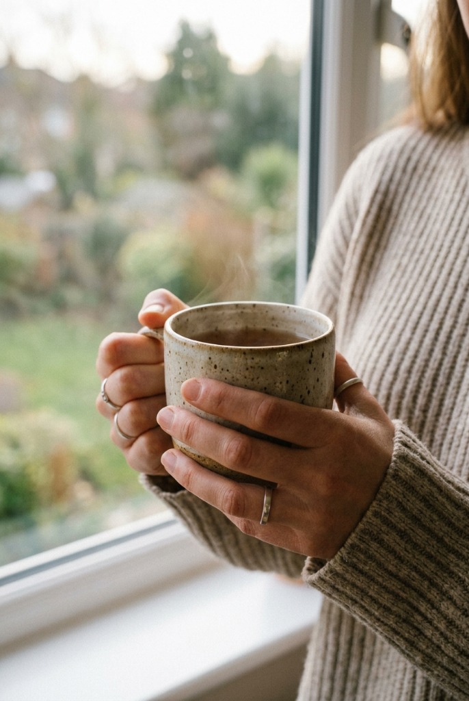 slow living tips for a softer everyday life, hands holding warm morning cup