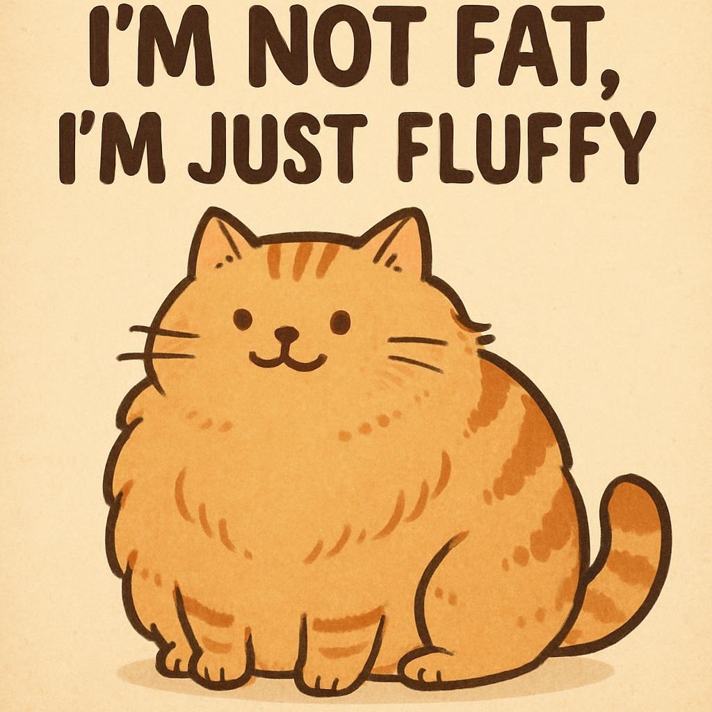 Motivational quote 'I am not fat, I am just fluffy' about body positivity, confidence, and self-love